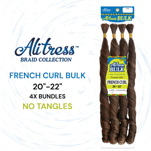 [Alitress] 20–22" 4X French Curl Bulk Braids | Pre-Stretched | Human Blend, Curly