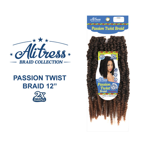 [Alitress] 12" 2X Passion Twist Braid | Premium Fiber | Soft, Pre-Twisted Style