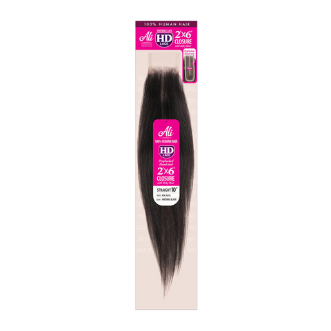 [ALI] 2X6 HD Lace Closure | Hand-Tied | 100% Human Hair - Straight 10–12″