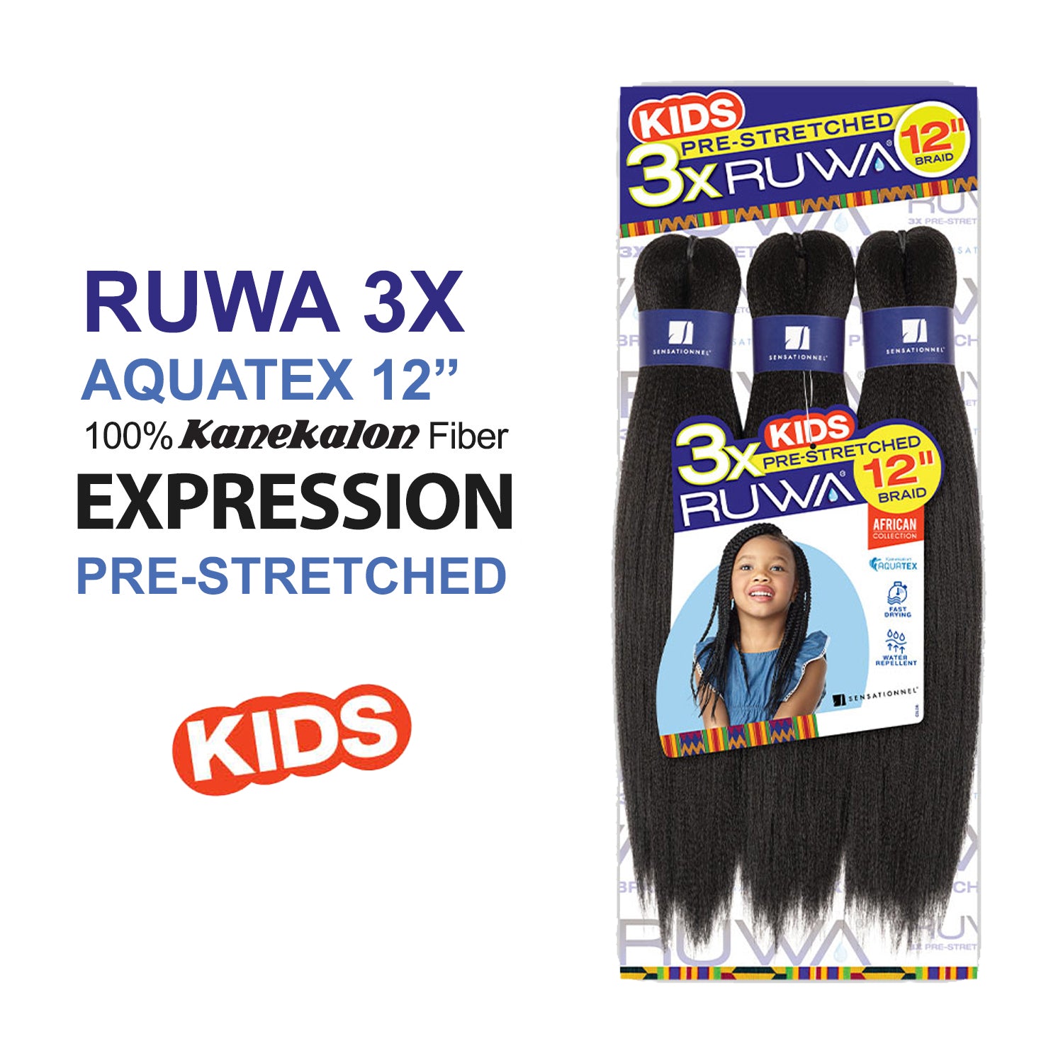 12" Ruwa 3X Pre-Stretched African Collection Crochet Braids [Kids